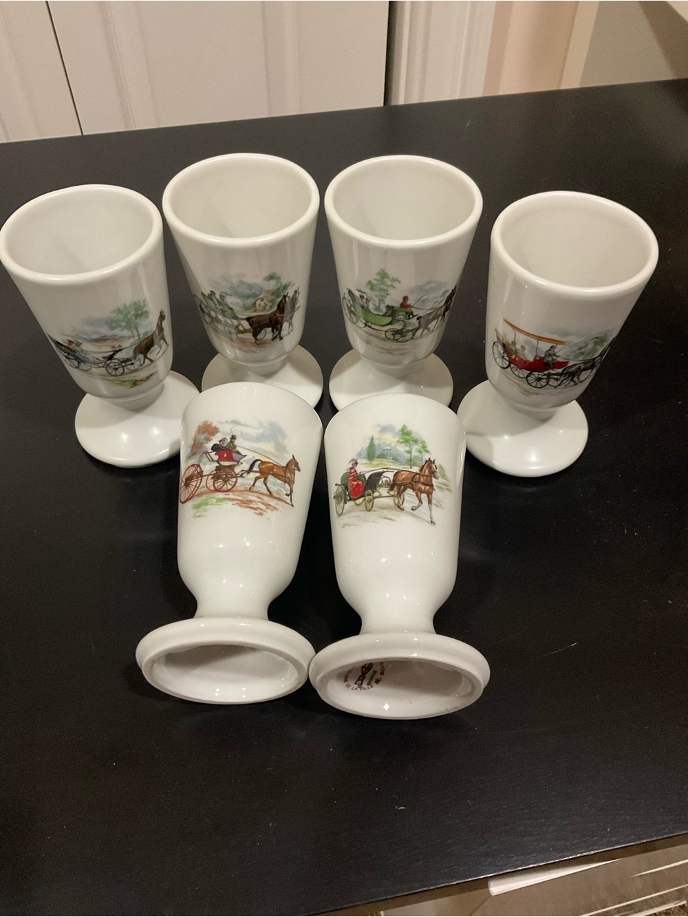 White Ceramic Carriage-Print Goblet - Set of 6